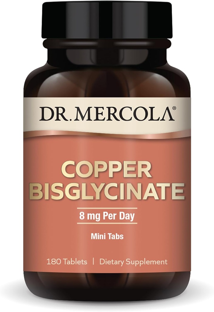 Dr. Mercola Copper Bisglycinate, 90 Hizmet (180 Tablet), Diyet Supplements, 8 mg Per Day, Mini Tabs, Destekler Genel Sağlık, GMOB