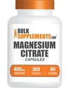 BulkSupplements.com Κάψουλες Κιτρικό μαγνήσιο - Συμπλήρωμα μαγνησίου, Κιτρικό μαγνήσιο 400mg - Χωρίς γλουτένη, 4 κάψουλες ανά υπηρεσία, 360 Count (πακέτο του 1)