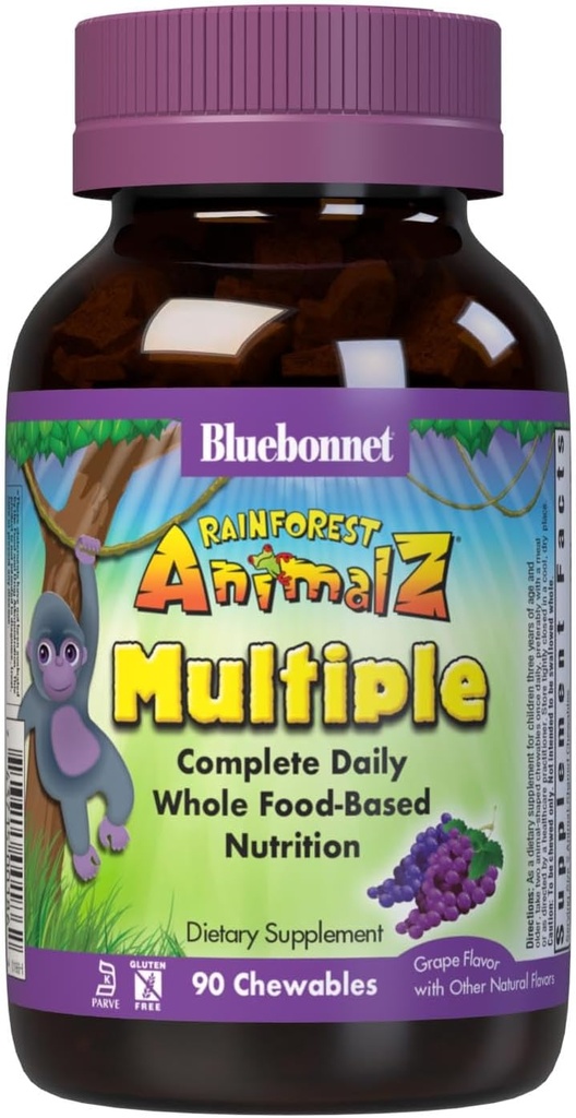 Bluebonnet Super Earth Rainforest Animalz Πολλαπλό μασώμενο, ελαφρύ γκρι/κουτί, 90 κόμης