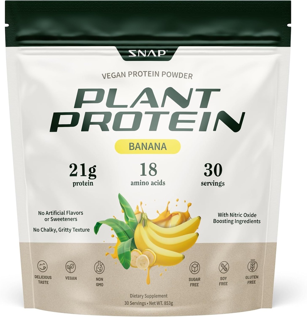 Snap Supplements Organik Bitki Tabanlı Vegan Protein Toz Nitrik Çimento, Kas Büyüme, Performans ve Kurtarma için BCAA Amino Asit - 30 Hizmet (Banana)