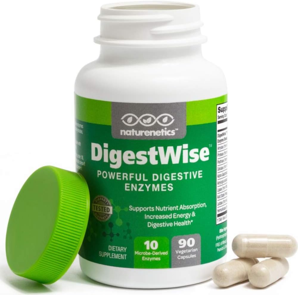 Naturenetics DigestWise Digestive Enzymes - 10 Güçlü Vegan Enzymes Digestion, Gas, Bloating & Constipation Relief - Keto Friendly - Lab Tested - 90 Capsules (1)