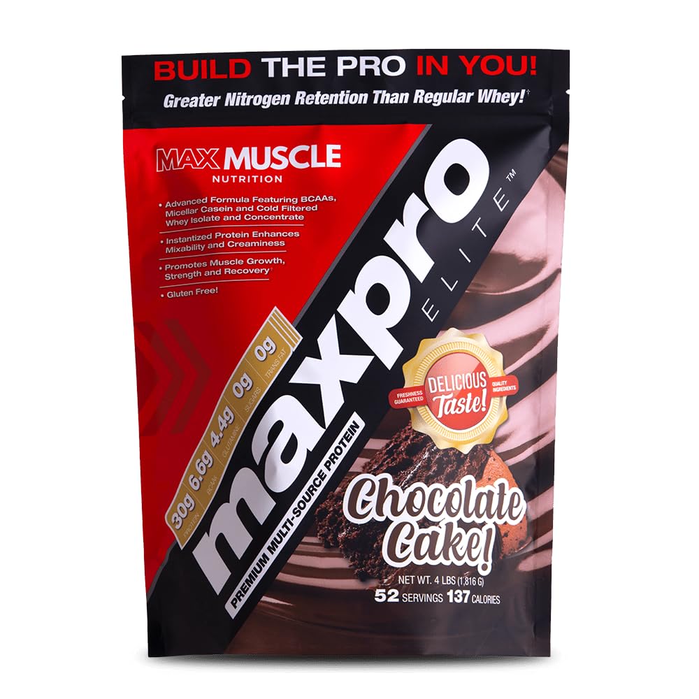 Max Muscle Maxpro Elite Whey Protein Toz | 30g protein | 0g Sugar | 6.6g BCAAs | Micellar Casein Cold Filtered Whey Isolate Protein | Kar Büyüme ve Kurtarma (Ccolate Kek, 4lb)