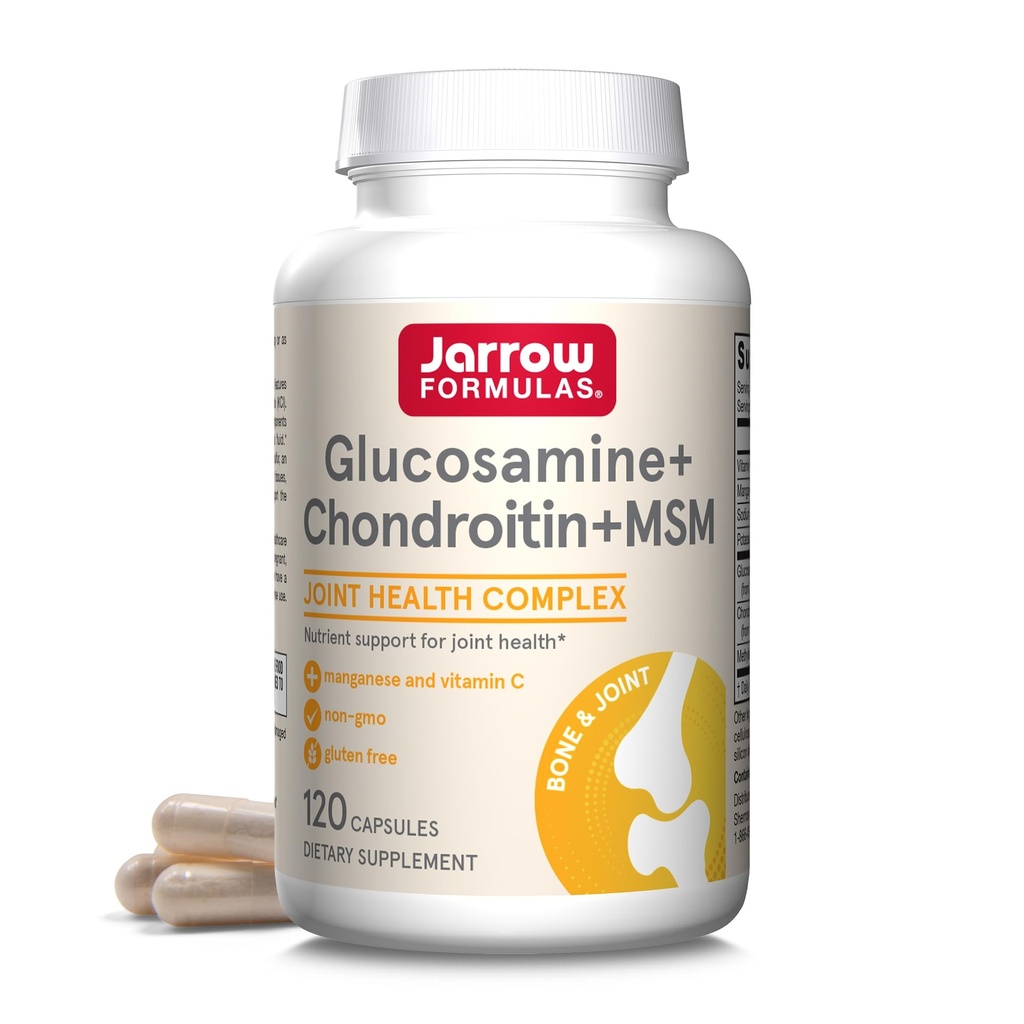 Jarrow Formulas® Glucosamine + Chondroitin + MSM Capsules, Ortak Destek C ve Manganese, 30 Capsules, 120 Day Supply