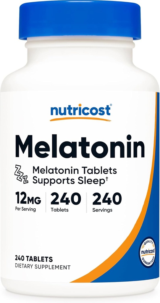 Nutricost Melatonin 12 mg, 240 Tablet - 12 mg Arada, Non-GMO, Gluten Free Free