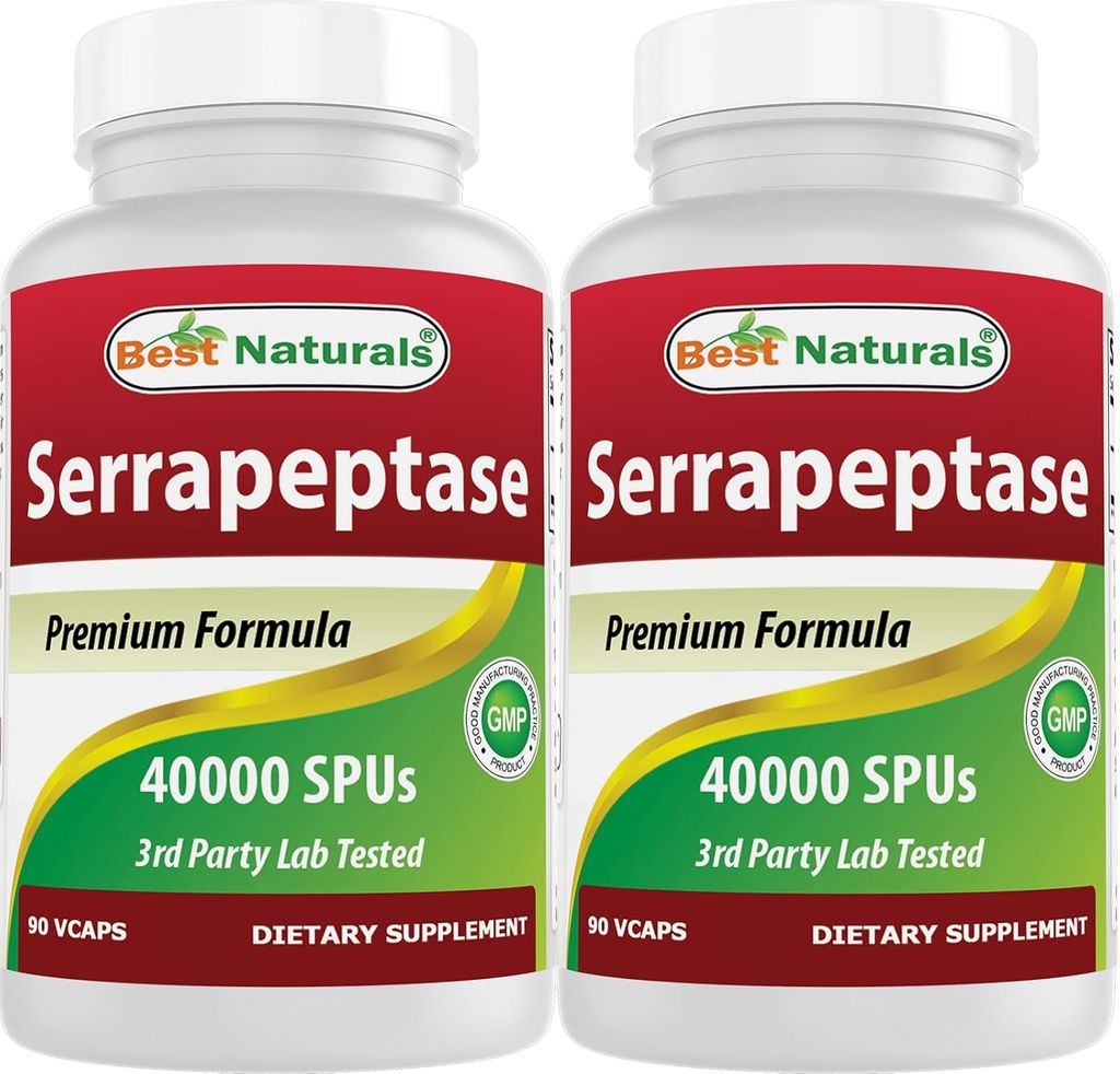 En İyi Doğallar Serrapeptase 40000 SPUs 90 Vcaps (90 Count (Pack of 2))