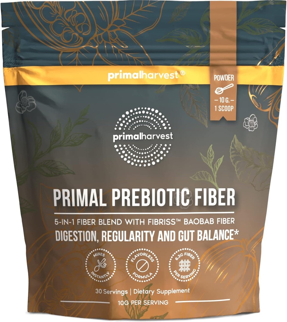 Primal Harvest Prebiyotik Fiber Toz Unflavored, 30 Organik Acacia ve Fibriss Organik Baobab Toz ile 1 Günlük Tamamda 5 hizmet vermektedir.