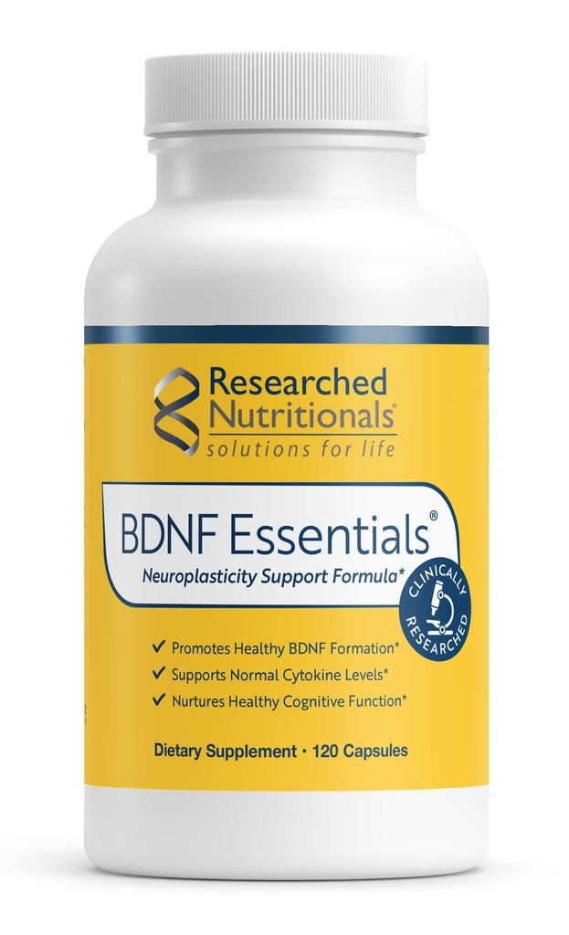 Araştırmalı Beslenme BDNF Essentials - Klinik olarak Bacopa Monnieri & Lions Mane Mushroom - Destekler Nöroplastiklik ve Sağlıklı Kortisol Seviyeleri, 120 Capsules