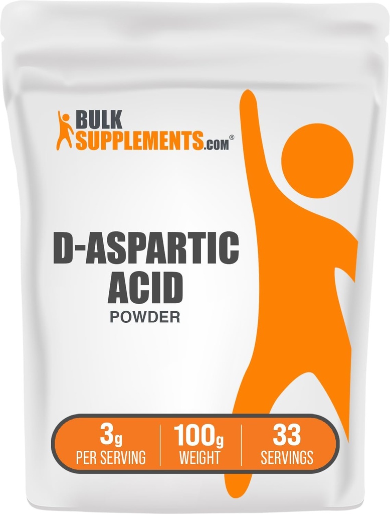 BulkSupplements.com D-Aspartic Acid Toz - Erkekler için D-Aspartic Asit Supplement, Unflavored Platinum Acid - Pure & Gluten Free, 3g per Service, 100g (3.5 oz) (Paket)