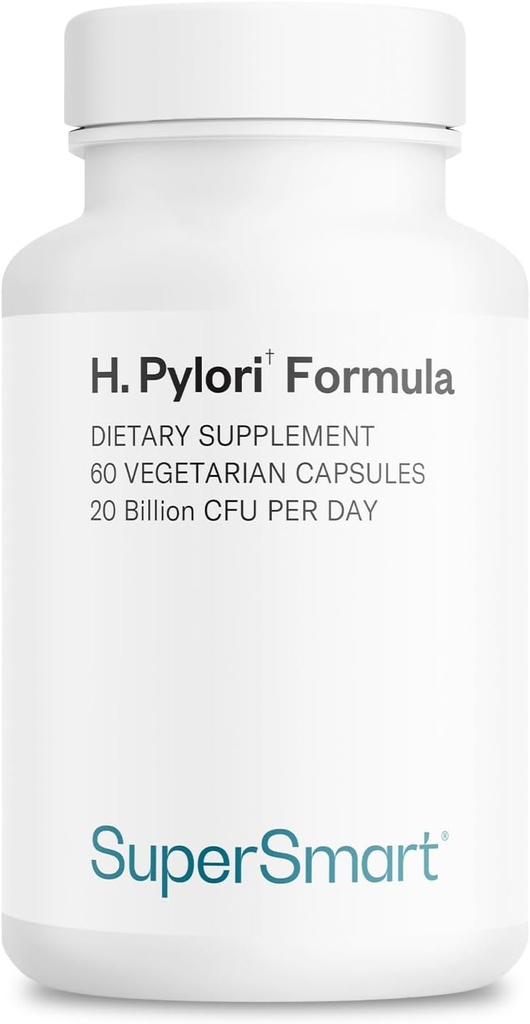 Supersmart H. Pylori Formula 20 Milyar CFU per Day (High Potency) - Patentli Pylopass Probiyotik Lactobacillus Reuteri DSM 17648 Tamam | Non-GMO & Gluten Free - 60 Vegetarian Capsules