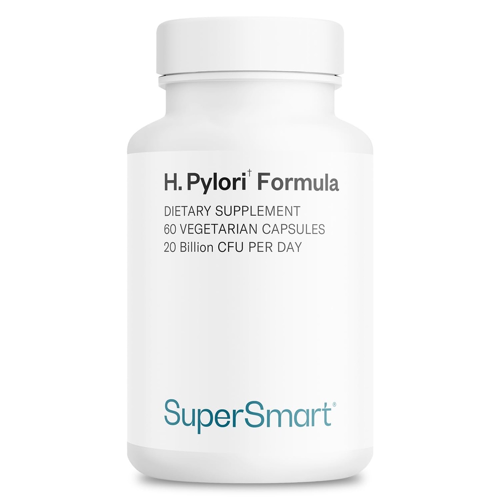Supersmart H. Pylori Formula 20 Milyar CFU per Day (High Potency) - Patentli Pylopass Probiyotik Lactobacillus Reuteri DSM 17648 Tamam | Non-GMO & Gluten Free - 60 Vegetarian Capsules