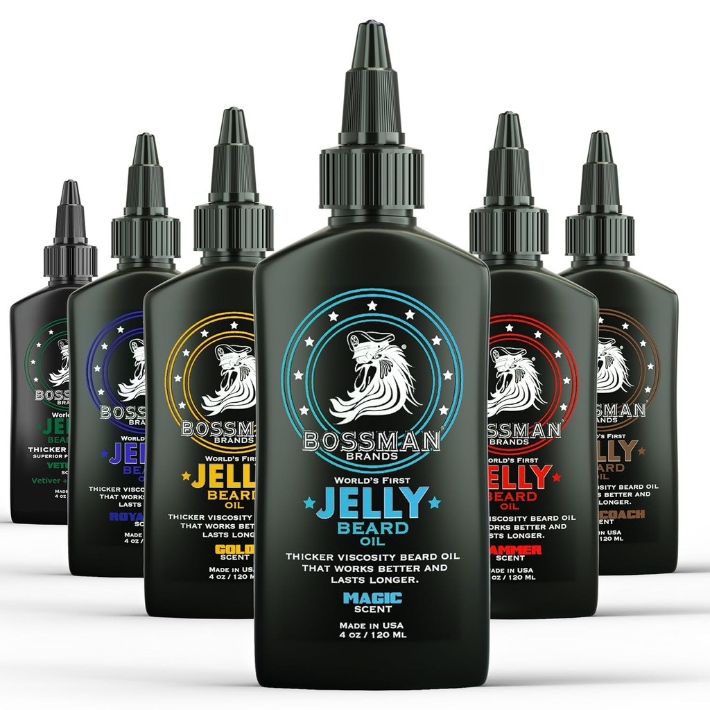 Bossman Jelly Beard Oil Diversity Pack - Beard Grooming Care and growth Kit - All 6 Beard Jelly Oil Scents - Made in USA