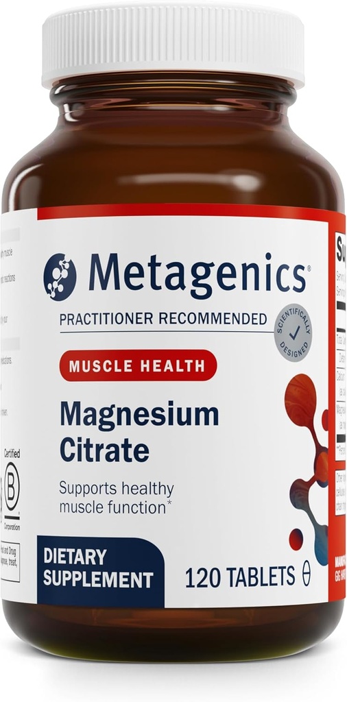 Metagenics Magnezyum Citrate - 300 mg Magnezyum & 60 mguba Supplement - Chelated Minerals - Destekler Kas & Bone Health* - Gluten-Free & Vegetarian - 120