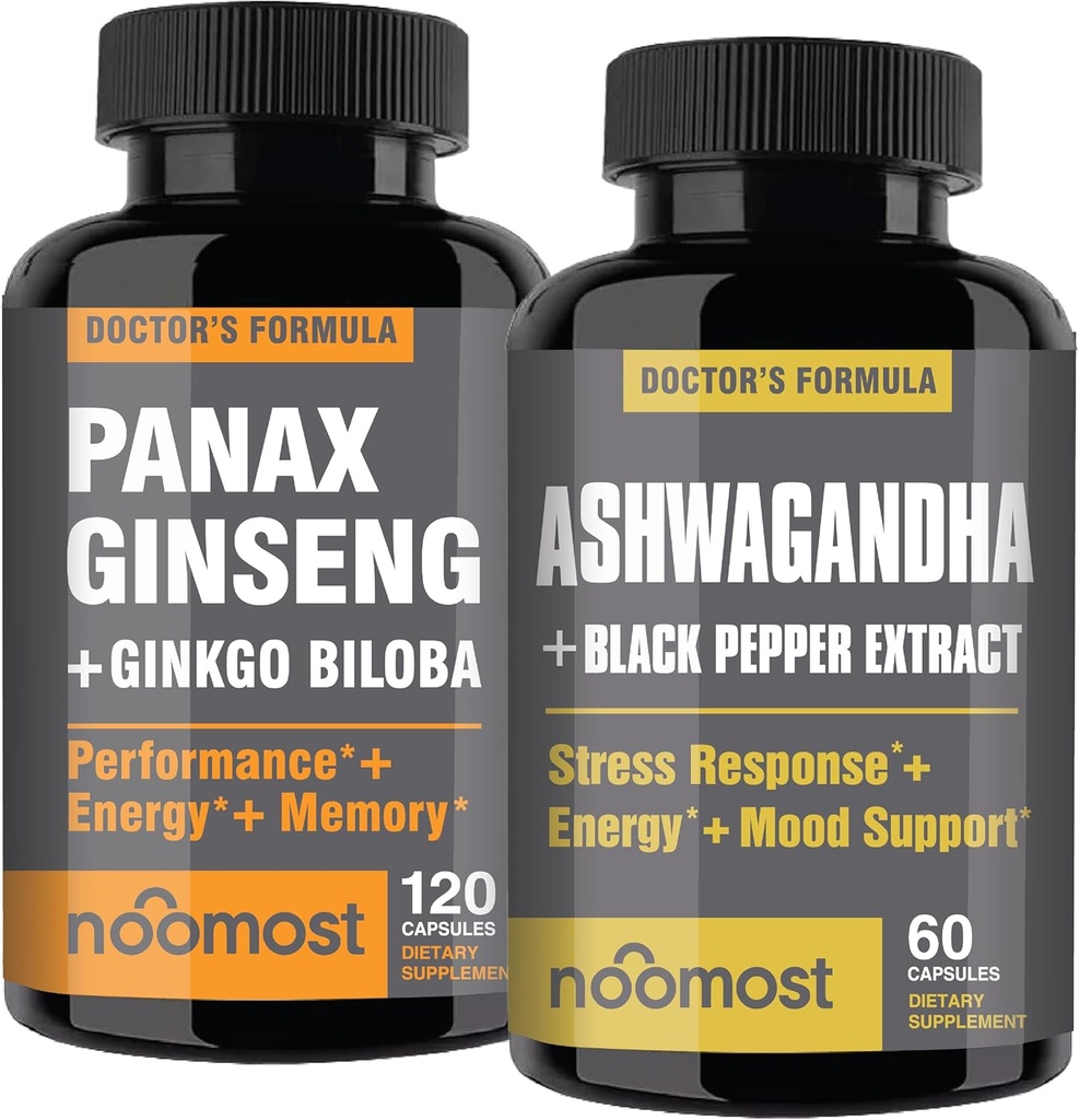 Noo Most Authentic Korean Red Panax BTC + Organik Ashwagandha ile Ginkgo Biloba & Black Pepper