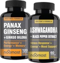 Noo Most Authentic Korean Red Panax BTC + Organik Ashwagandha ile Ginkgo Biloba & Black Pepper