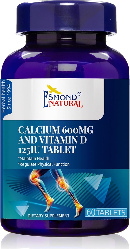 (3 Pack) Esmond Natural: Ασβέστιο 600mg και Βιταμίνη D 125IU (Διατήρηση Υγείας, Ρυθμιζόμενη Φυσική Λειτουργία), GMP, Φυσικό Προϊόν Assn Certified, Made in USA - 180 Tablets