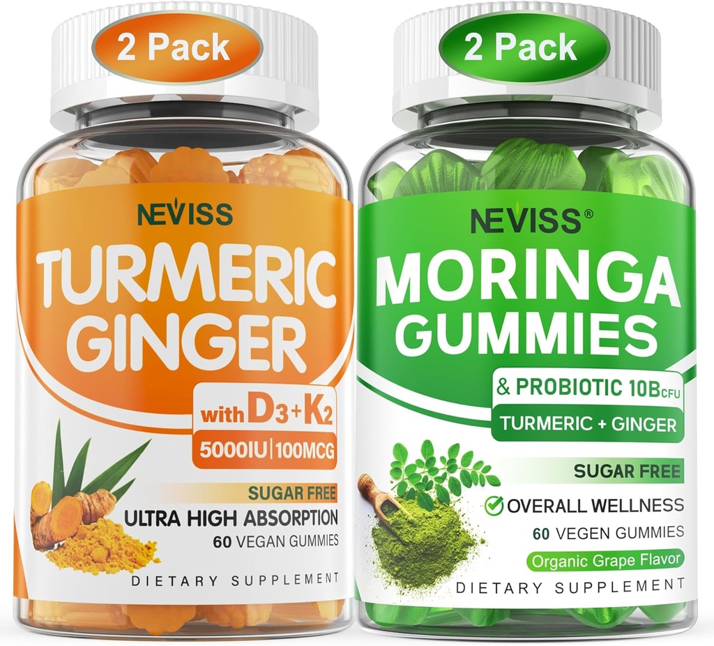 2 τεμαχίου κουρκουμά Ginger Gummies + 2 πακέτων Moringa Gummies