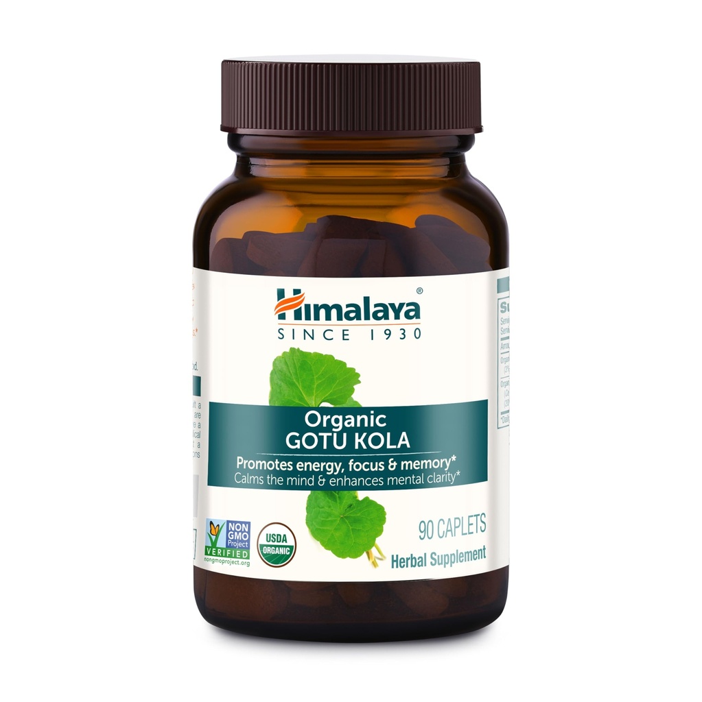 Himalaya Organik Gotu Kola, 45 Günlük Supply - Herbal Nootropic Supplement with Adaptogens for Energy, Focus, Memory, and Calming Relaxation - Vegan, Non-GMO, Gluten Free, 650 mg, 90 Caplets