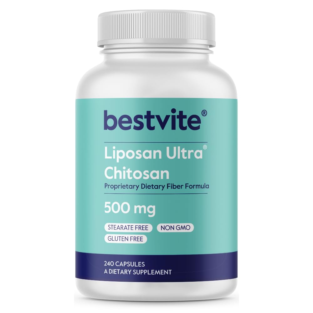BESTVITE Liposan Ultra Chitosan 500 mg (240 Capsules) - Düzenli Chitosan'dan Daha Hızlı Harekete Geçin - No Stearates - No Fillers