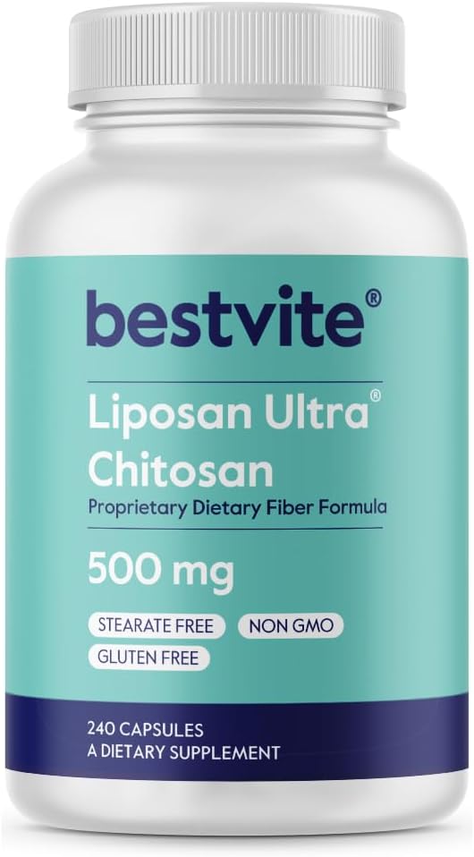 BESTVITE Liposan Ultra Chitosan 500mg (240 κάψουλες) - Πατενταρισμένο με δίπλωμα ευρεσιτεχνίας ταχύτερης δράσης από την κανονική Chitosan - Δεν Stearates - Χωρίς πληρώματα