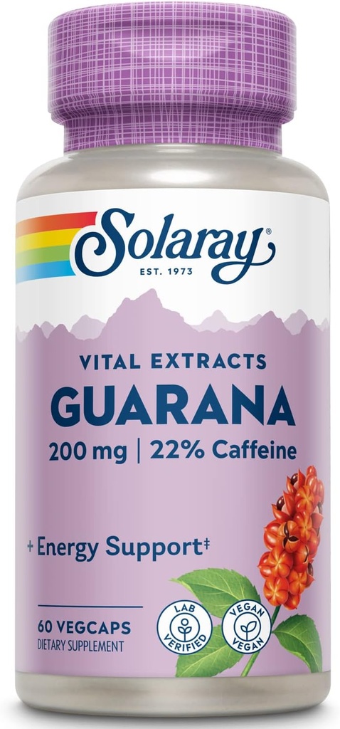 SOLARAY Guarana Tohumu 300 mg | Caffeine | Sağlıklı Enerji, Focus, Memory & Metabolism Desteği | 60 VegCapsm