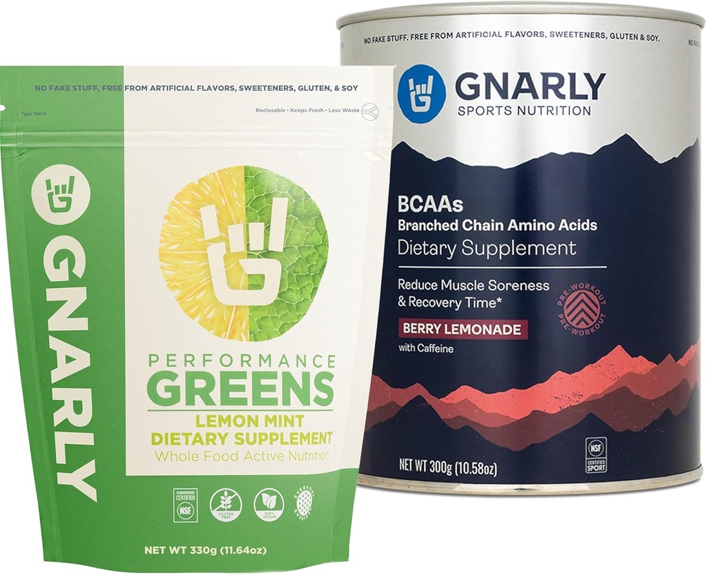 Gnarly Beslenme BCAAs Berry Lemonade (10.58oz) Performans Yeşiller Limon Mint (11.64 oz)