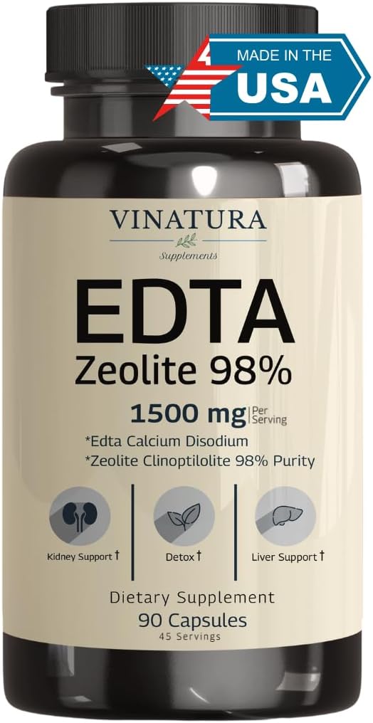 VINATURA EDTA Capsules - 1500 mg per serv, ABD Made & Tested, Liver Support - Edtauba Disodium, Kalei - 90 Capsules 45 Hizmetler