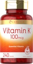 Carlyle Vitamin K 100 mcg | 240 Tablets | Vegetarian, Non-GMO, Gluten Free | Vitamin K Supplement