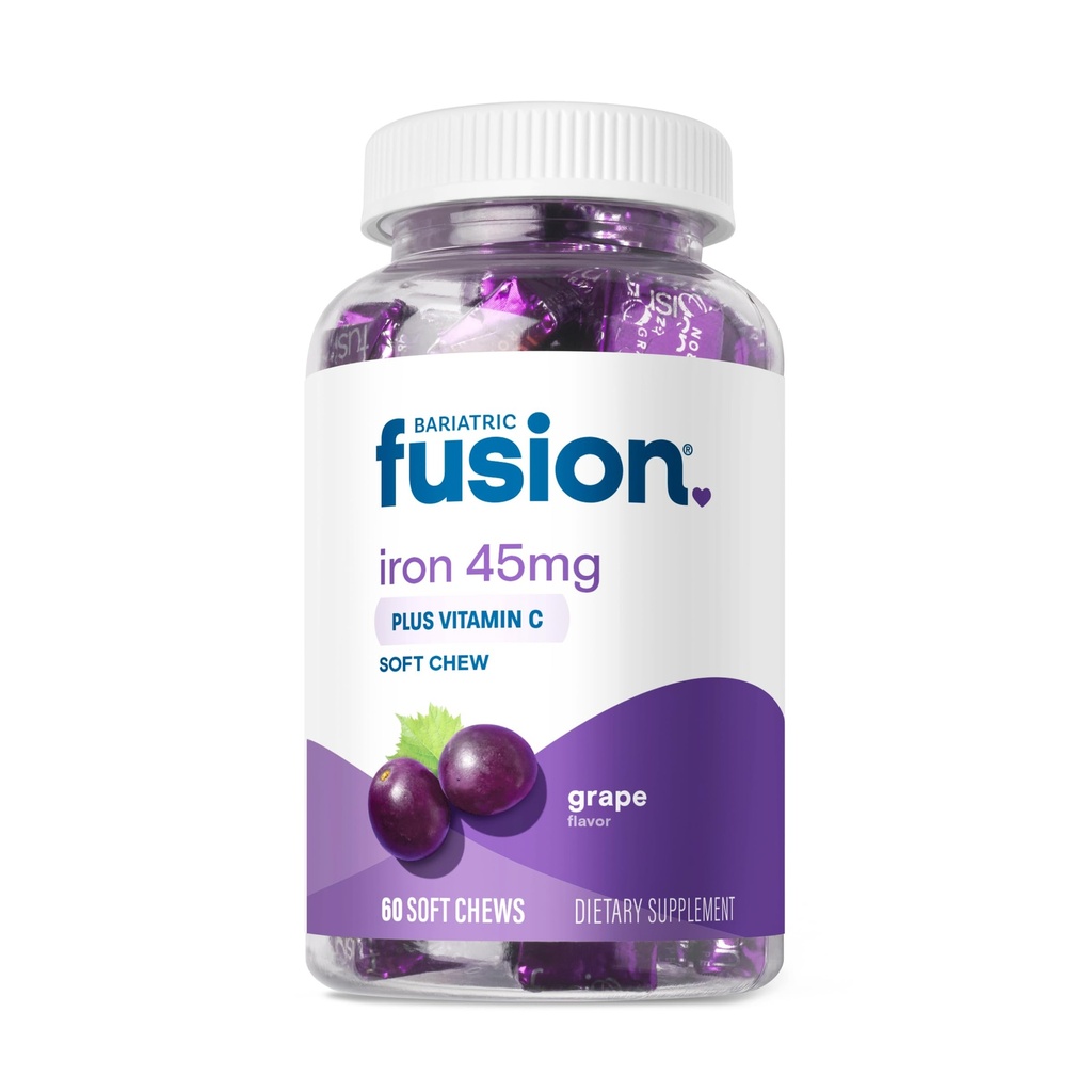 Bariatrik Fusion Iron Supplement for Women Anemia | Chewable Iron with Vitamin C | Grape Flavored Soft Chew | Stomach Ferrous Fumarate for Women and Men | Gluten Free | 60 Count