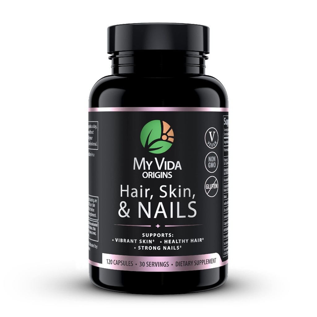 Vida Origins Saç Cilt ve Çiçeği | Kuer Saç, Güçlü Çiçeği, Vibrant Skin | Doğal Güzellik | çinko, Biotin, Vitamin E | Vegan 120 Capsules 1 Ay Supply
