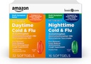 Basic Care Cold and Flu Relief, Daytime and Nighttime Combo Pack Softgels, Day and Night Multi-Symptom Relief, 48 Count(Pack of 1)