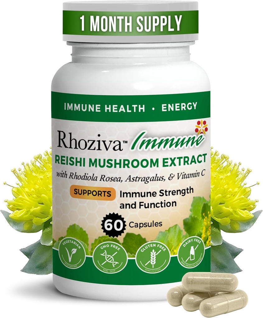 Immune Support, Energy Branson C, D3 ve Çinko Supplement, Rhodiola Rosea, Reishi Mushroom Extract, Astragalus, Genel Wellness ve Günlük Habit - 60 Capsules