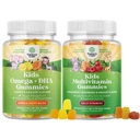 Çocuk Gummies - DHA Fatty Asits Omega 3 6 9 Beyin için Immune Strength & Vision ve Multivitamin A, C, D3, E, B6 & B12, çinko & Iodine