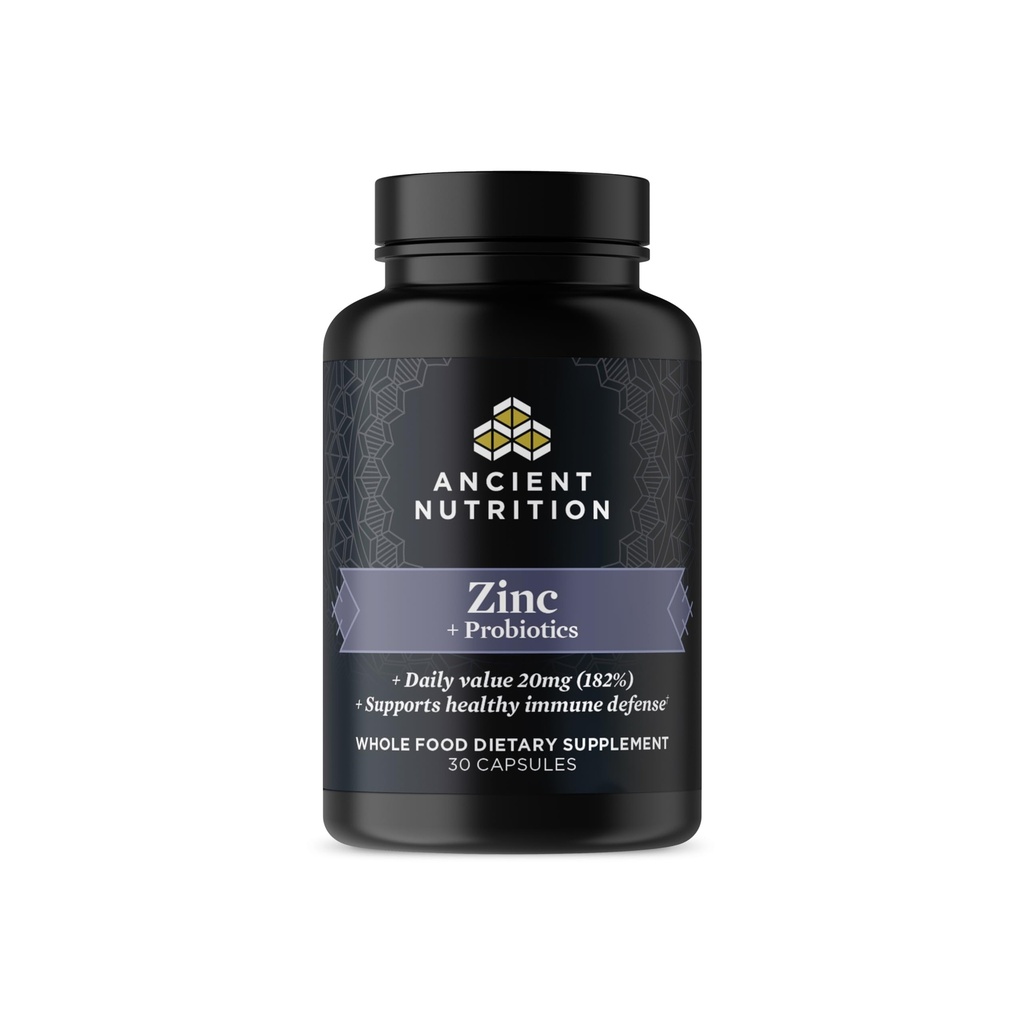 Ancient Nutrition Probiotics and Zinc Supplement, Supports Healthy Immune System and Gut Health, Made Without GMOs, Superfoods Supplement, Paleo and Keto Friendly, 30 Count
