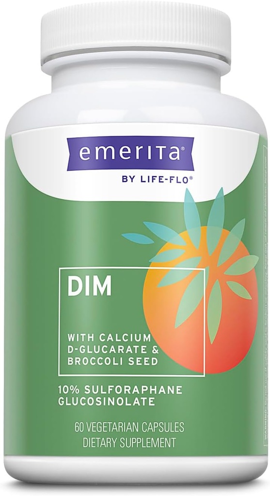 Emerita by Life-flo DIM Supplement, Balancing Support for Women with 100mg DIM Plus Calcium D-Glucarate and Broccoli Seed Extract, 60-Day Guarantee, Not Tested on Animals, 30 Servings, 60 VegCaps