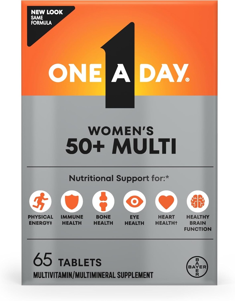 Kadınlar için 50 ve Over Tabletler için Bir Gün Multivitamin, Kadınlar D vitamini, C, E, çinko & Biotin, Daily Vitaminleri 50+, 65 Ct