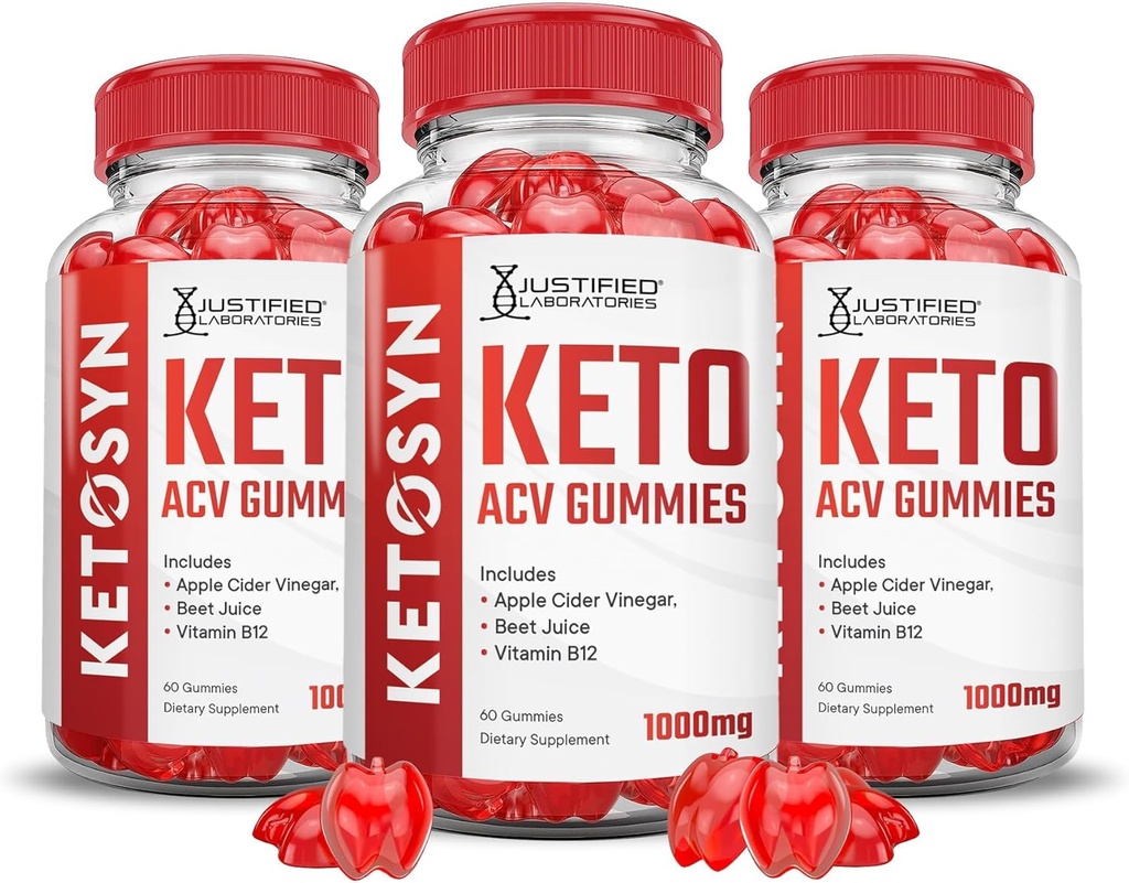 Justified Laboratories (3 Pack Ketosyn Keto ACV Gummies Advanced Formula 1000MG Ketosyn Keto Gummies Apple Cider Vinegar Formula B12 Vegan Non GMO 180 Gummys