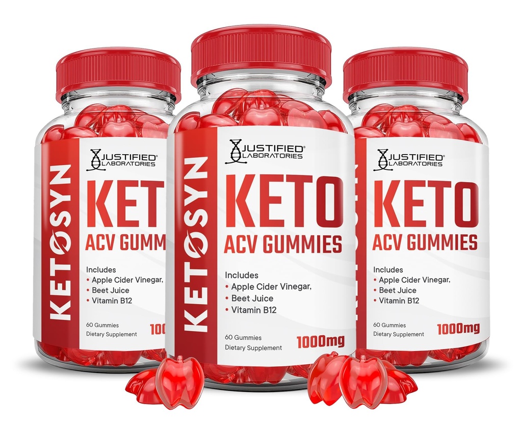 Justified Laboratories (3 Pack Ketosyn Keto ACV Gummies Advanced Formula 1000MG Ketosyn Keto Gummies Apple Cider Vinegar Formulated with Pomegranate Beet Buice Powder B12 Vegan Non GMO 180 Gummys