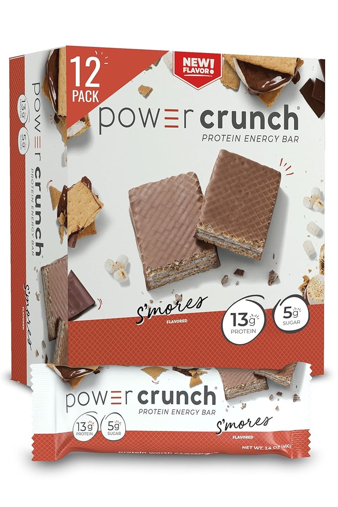 Power Crunch Protein Wafer Bars, Υψηλής πρωτεΐνης σνακ με νοστιμότατο γεύση, S'Mores, 1.4 Ουγγιά (12 κόμης)
