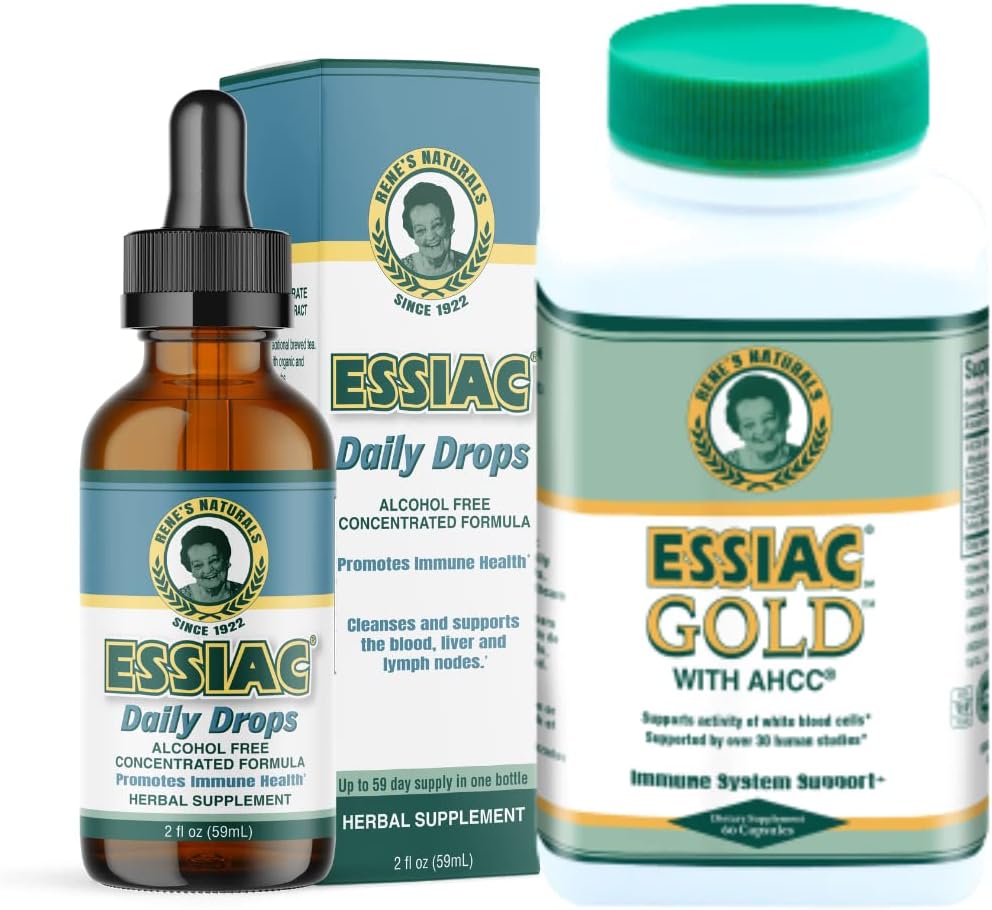 Essiac Power Bundle Tea Daily Drops Gold w/AHCC Mushroom Extract! 