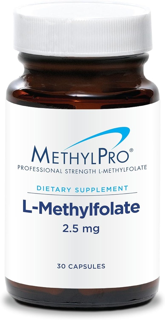 MethylPro L- Methylfolate 2, 5 mg - L Φολικό μεθύλιο, συμπλήρωμα μεθυλοφολικού οξέος για γυναίκες & άνδρες, μεθυλιωμένη βιταμίνη B9 (5- MTHF) για την υγεία του εγκεφάλου, εστίαση, και ηρεμία - 30 κάψουλες (Pack of 1)