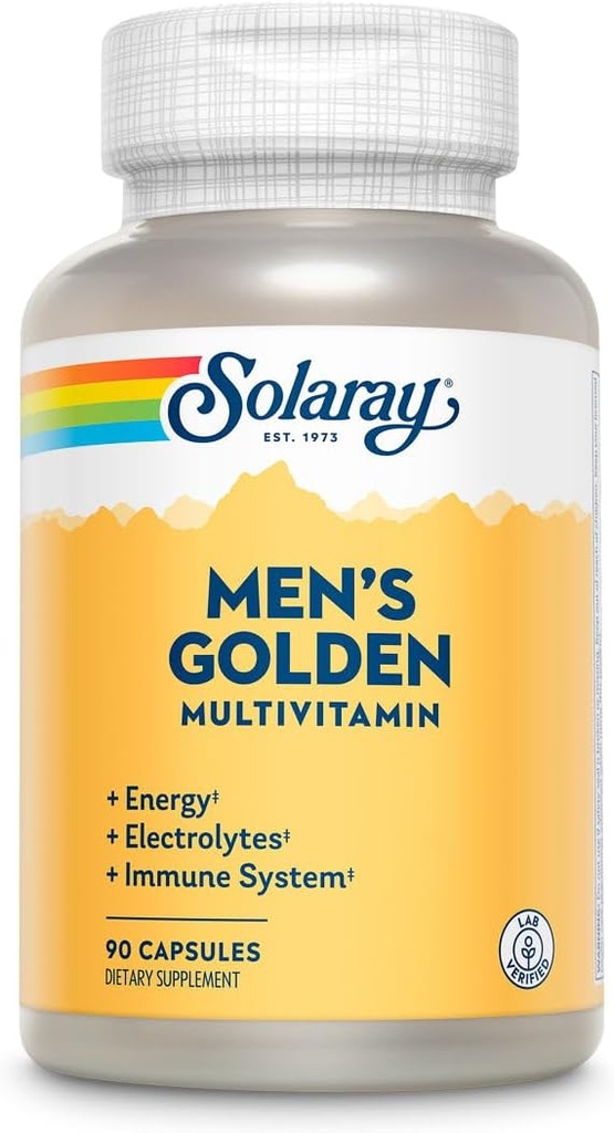 SOLARAY Erkeklerin Altın Çokvitaminu | Elektrolytes, Immunity, Prostate, Energy | Vitamins A, C, E, B1, B2, B6, B12, D, Kalsiyum | 90ct, 30 Serv.