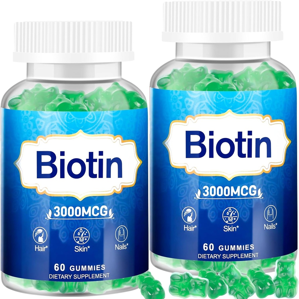 Saç Ciltleri ve Çiçeği Gummies, 2 Pack Kadınlar için Yüksek Potency Saç Vitamini, Erkekler ve Çocuklar, D & E,B16,B12, Biotin Gummies for Hair growth, Skin, and Stronger Nails