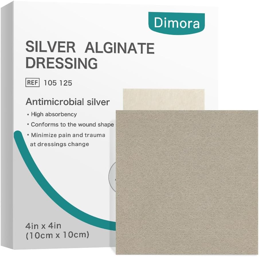 Dimora, Silveruba Alginate Yara Giymek -Antibacterial Non Stick Gauze, Highly Absorbent Sterile Bandage Pads,4' x 4' Patches 5 Packs