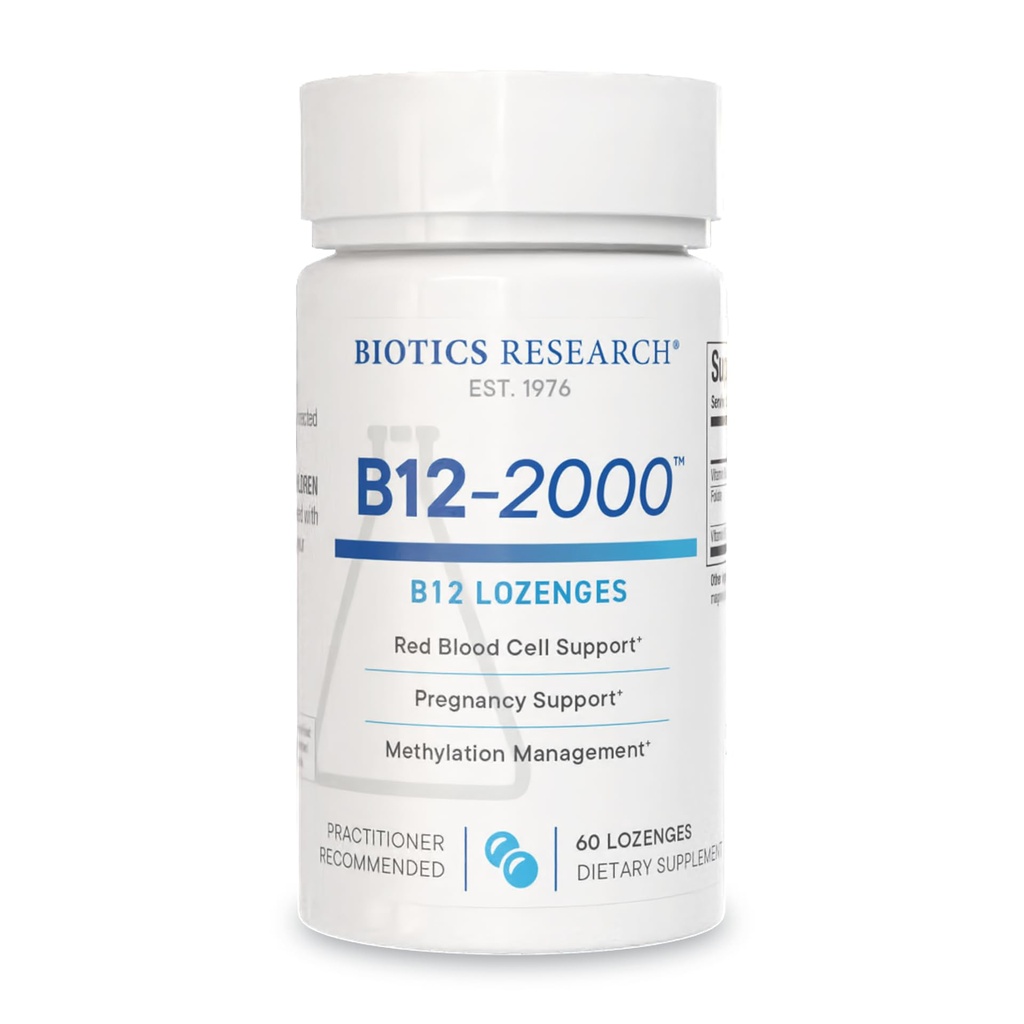 Biotics Research B12-2000TM Vitamin B12 2000 mcg, B6, Folate-B12 Sublingual Lozenges, Metilation Support Supplement, High Potency, Highly Absorbable, Natural, Berry Flavor, Dissolves kolayca–60 Count