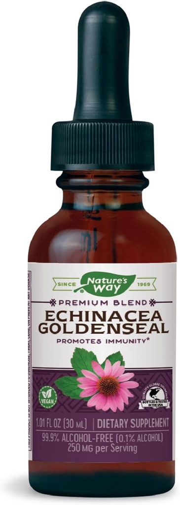 Nature's Way Premium Formula Echinacea-Goldenseal, 250 mg ανά μερίδα, 99,9% Χωρίς Αλκοόλ, 1,01 Oz.