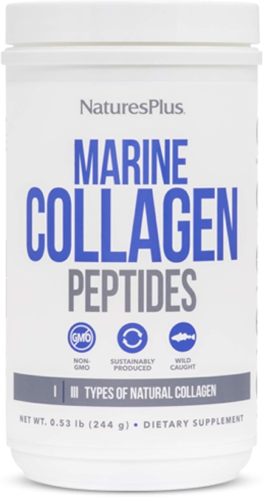NaturesPlus Marine Collagen Peptides, Unflavored - 0,54 lb - Μαλλιά, δέρμα, νύχια & κοινή υγεία, ανοσοποιητικό σύστημα υποστήριξης - χωρίς γλουτένη, μη ΓΤΟ - 20 εξυπηρετήσεις