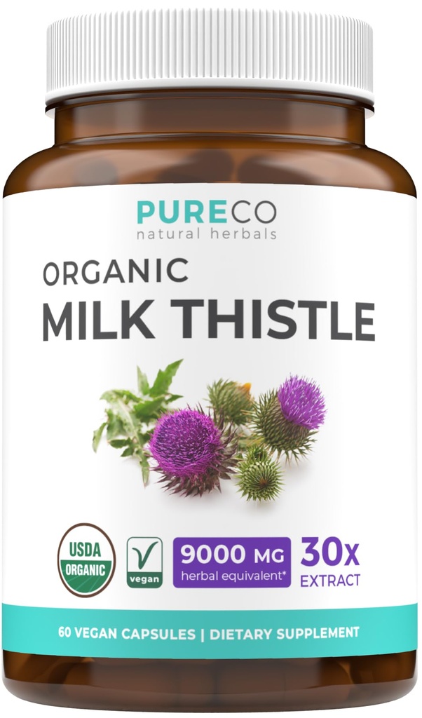 USDA Organik Süt Butle Capsules -% 80' Silymarin Supplement for Liver Support- Super Tempd 300mg of 30:1 Milk Butle Takvalent to 9,000 mg - Milk Thistle Liver Detox 60 Day Supply