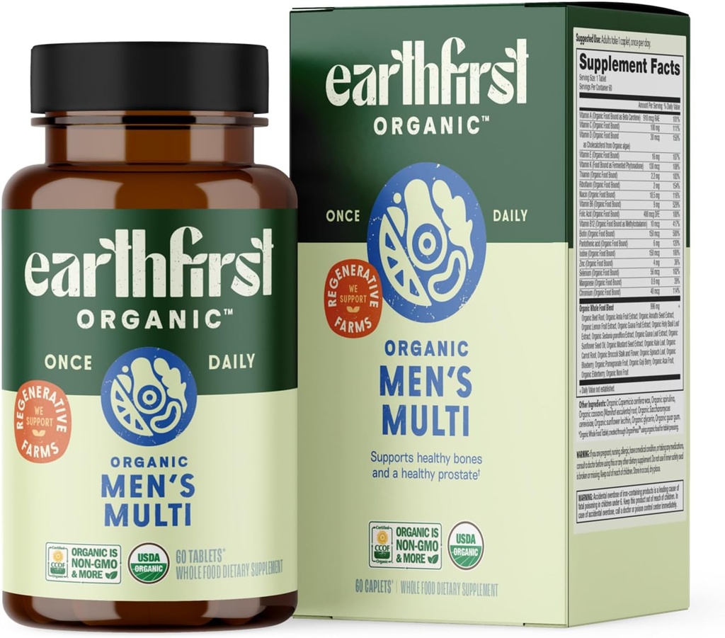 Erkeklerin Multi Once Daily, Whole-Food Multivitamin with 19 Vitamins & Minerals for Energy, Heart, Bone Strength, Prostate & Immune Support, Vegan, Non-GMO, 60 Count
