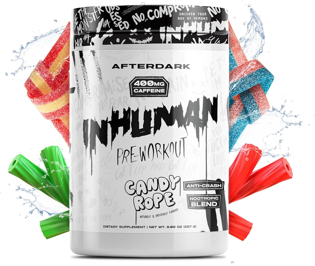 AFTERDARK INHUMAN Pre-Workout Toz, Geliştirilen Mind-Muscle Connection, Sustained Energy, Potent Nootropic Mix, Vegan, Gluten-Free, Soy-Free, 400 mg Caffeine, No Crash, Candyt