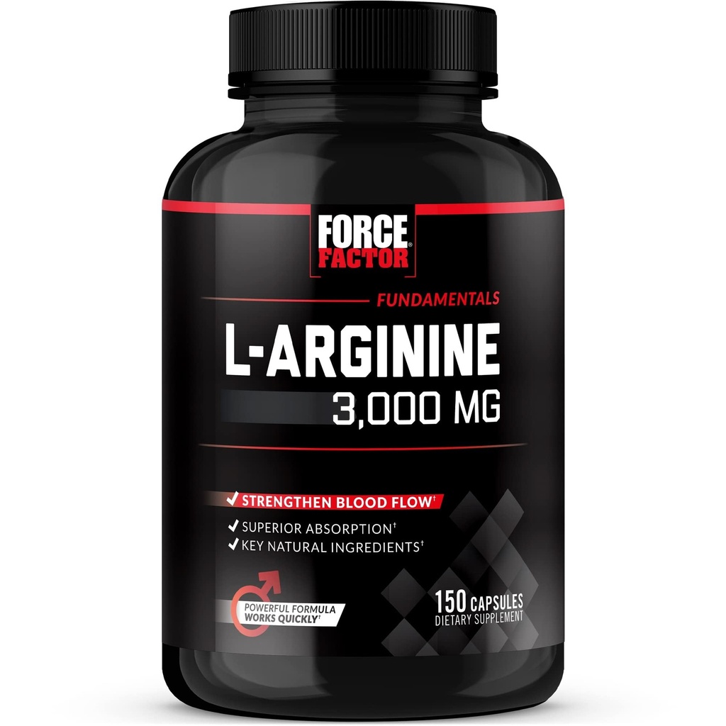 FORCE FACTOR L-αργινίνη Nitric Oxide συμπλήρωμα με BioPerine για να βοηθήσει στην οικοδόμηση μυών και την υποστήριξη ισχυρότερη ροή αίματος, κυκλοφορία, παράδοση θρεπτικών συστατικών, και αντλίες, L-αργινίνη 3000mg, 3g, 150 κάψουλες
